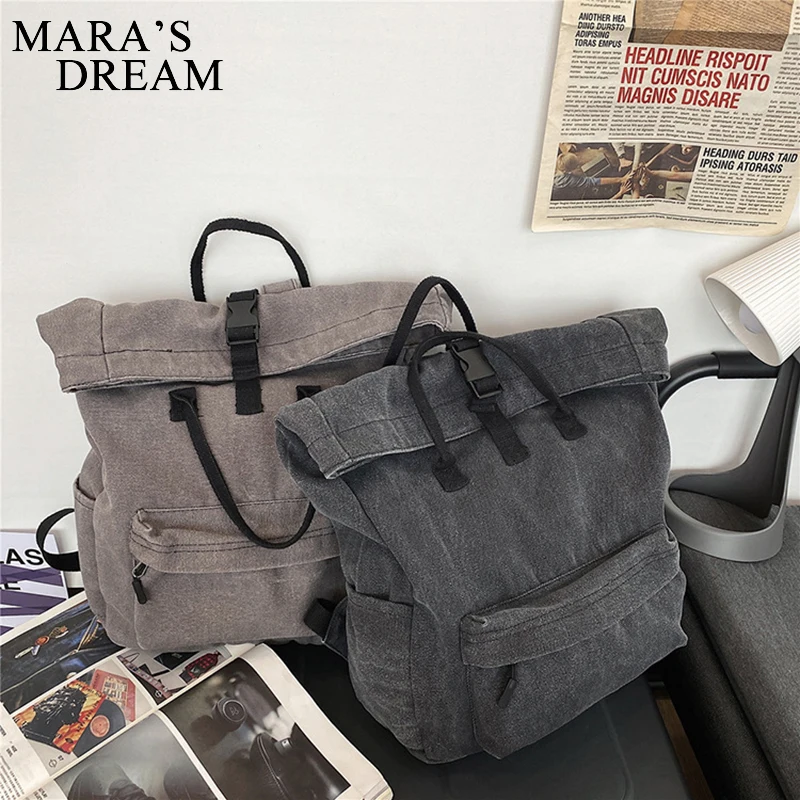 Mara\'s Dream Washed Canvas Bag Women Large Capacity Backpack Schoolbag Leisure Travel Backpack Unisex Couple Students School Bag