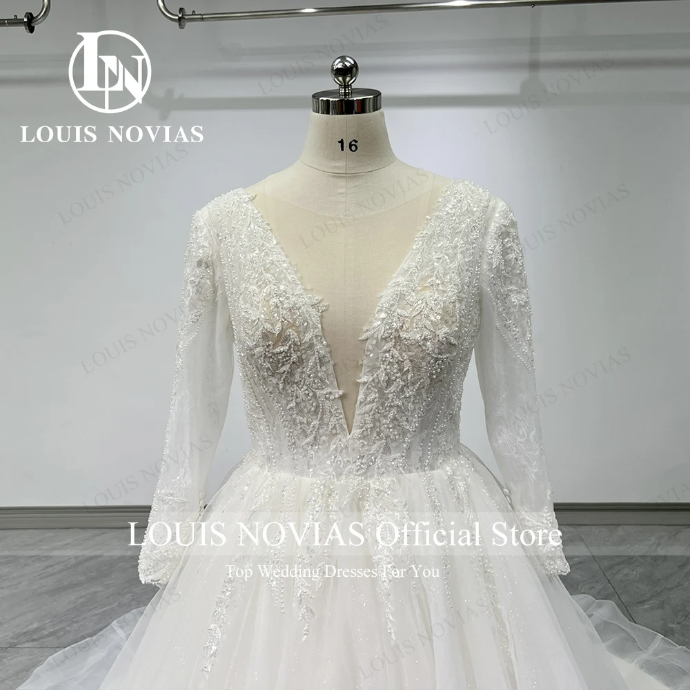 

LOUIS NOVIASl New Arrival A-Line Lace Appliques Brush Train Bridal Gowns Vestidos De Novia