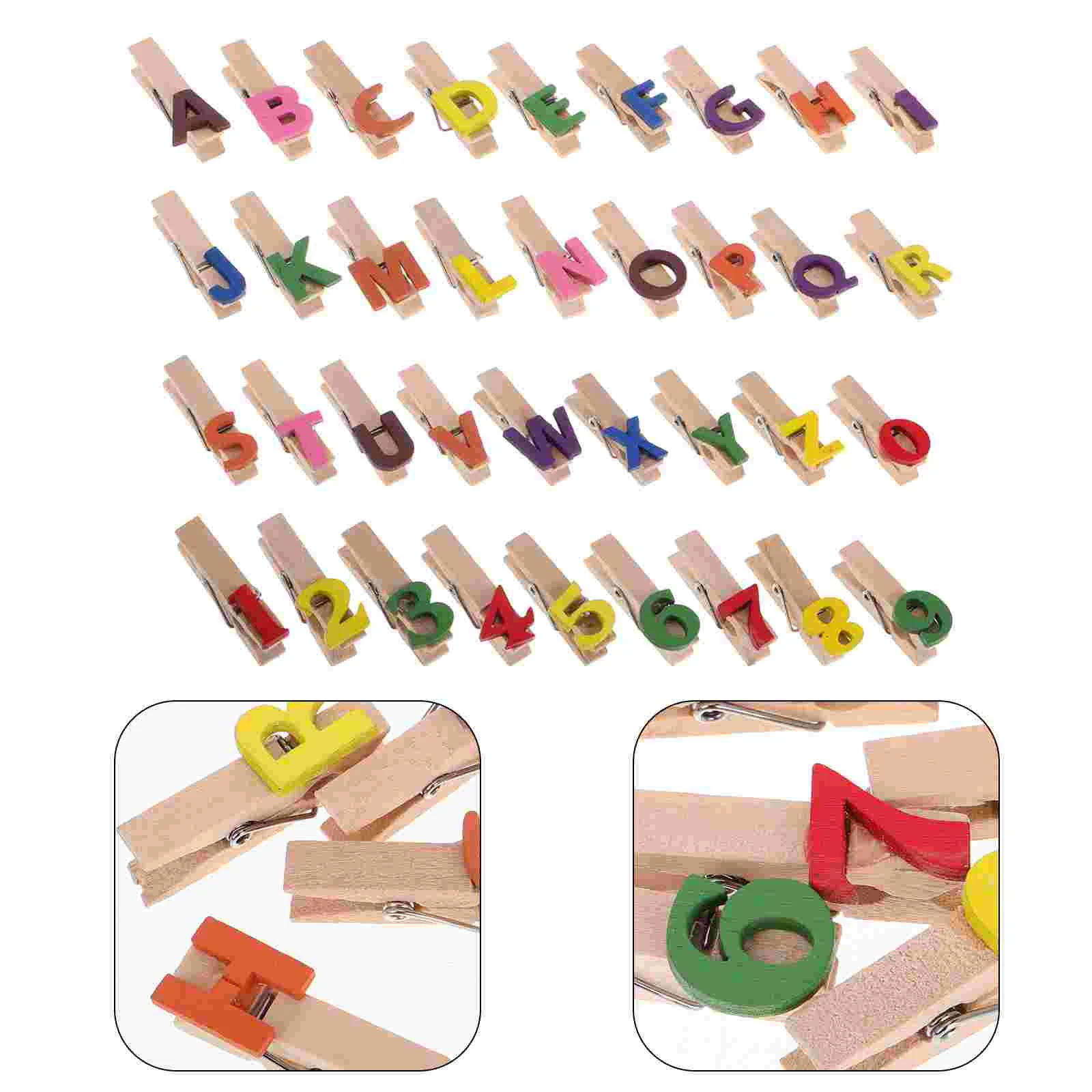 35 Pcs Whisk Alphanumeric Clip Wood Clips Heavy Mini Close Pins Clothes for Baby Shower Small Clothespins Classroom