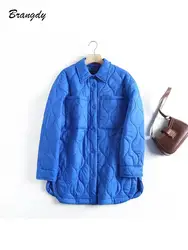 Traf Women's Quilted Parkas Winter shirt Jacket Oversized Shirt Parkas Warm Jacket Parkas Female Cotton-padded Blue Winter Coats