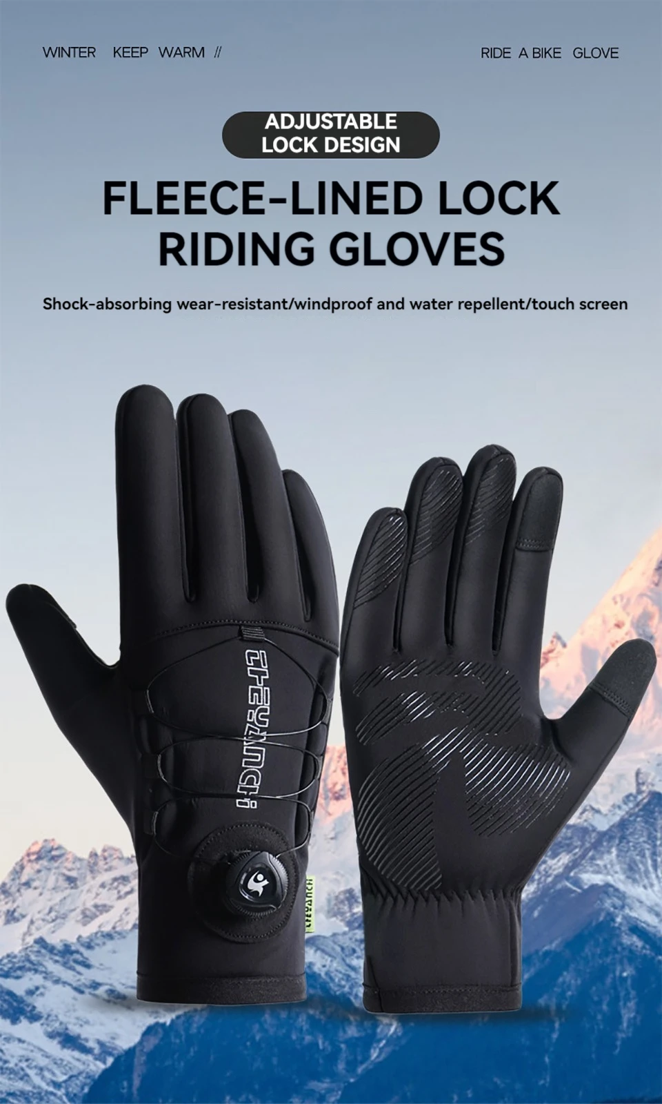 GTUBIKE Winter-warme Handschuhe für Männer und Frauen, verlängerte, verdickte, wind- und wasserdichte Sport-Touchscreen-Ski-Fahrradhandschuhe – Detail 1
