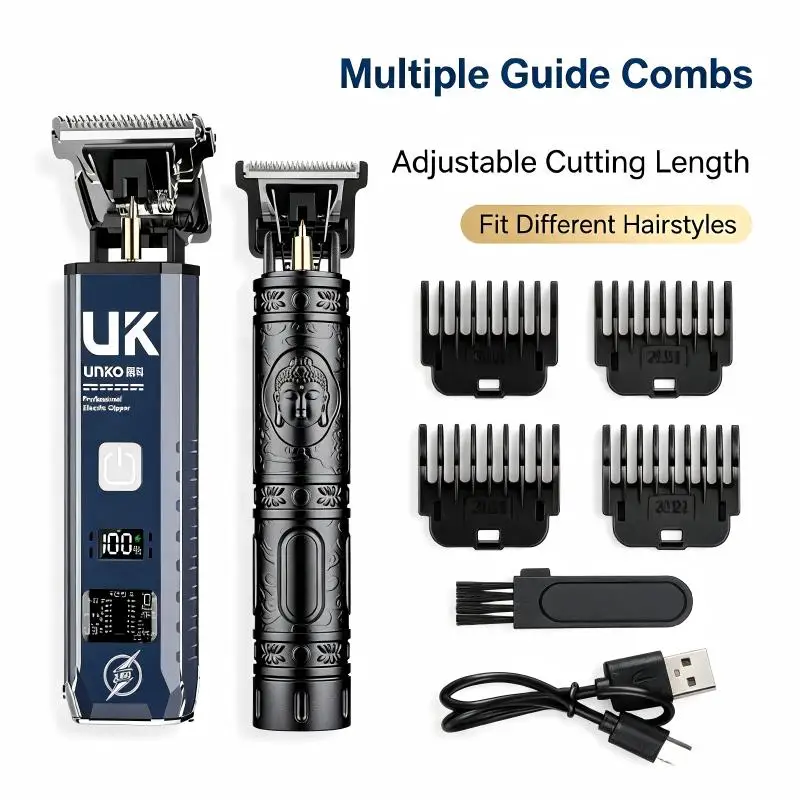Cordless Hair Trimmer Electric Hair Clipper Ergonomic Anti Slip Handle with Multiple Guide Combs Lightweight Household Men Tool