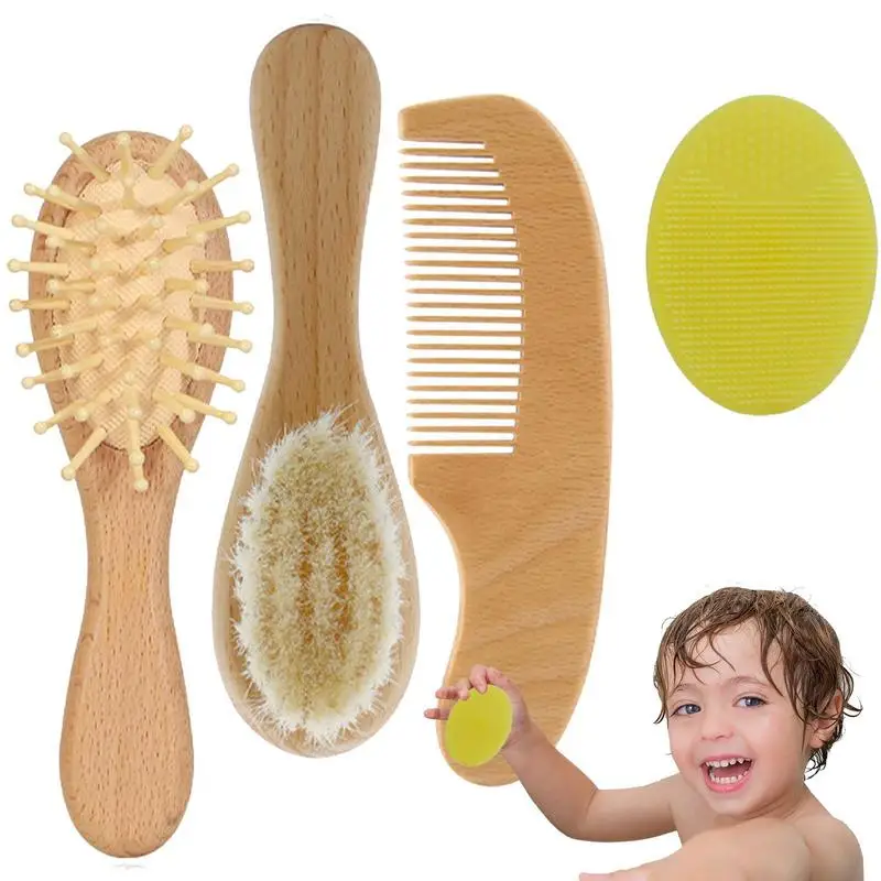 Wooden Baby Hair Brush Comb Bath Hair Brush Beech Material Baby Care Accessory Baby Shower Baby Registry and Birthday Gifts