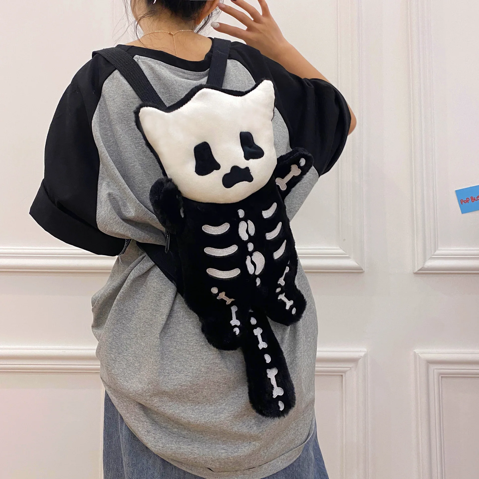 Halloween skull plush cartoon women's backpack cute trendy single shoulder crossbody bag