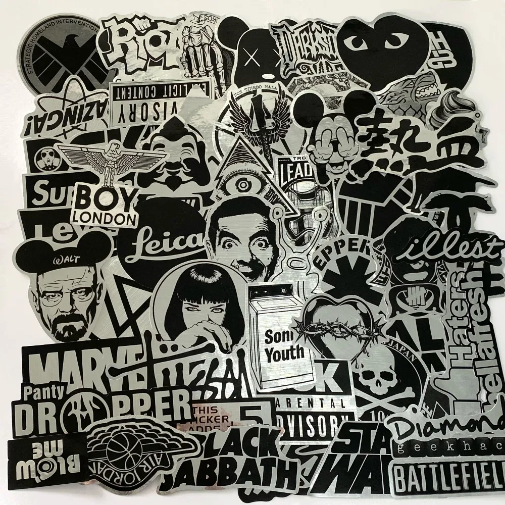 100/50 قطعة من ملصقات الكتابة على الجدران المعدنية المصقولة - شارات الحافة الحضرية للمعدات التكنولوجية وألواح التزلج (متجر عوالم الرسوم المتحركة)