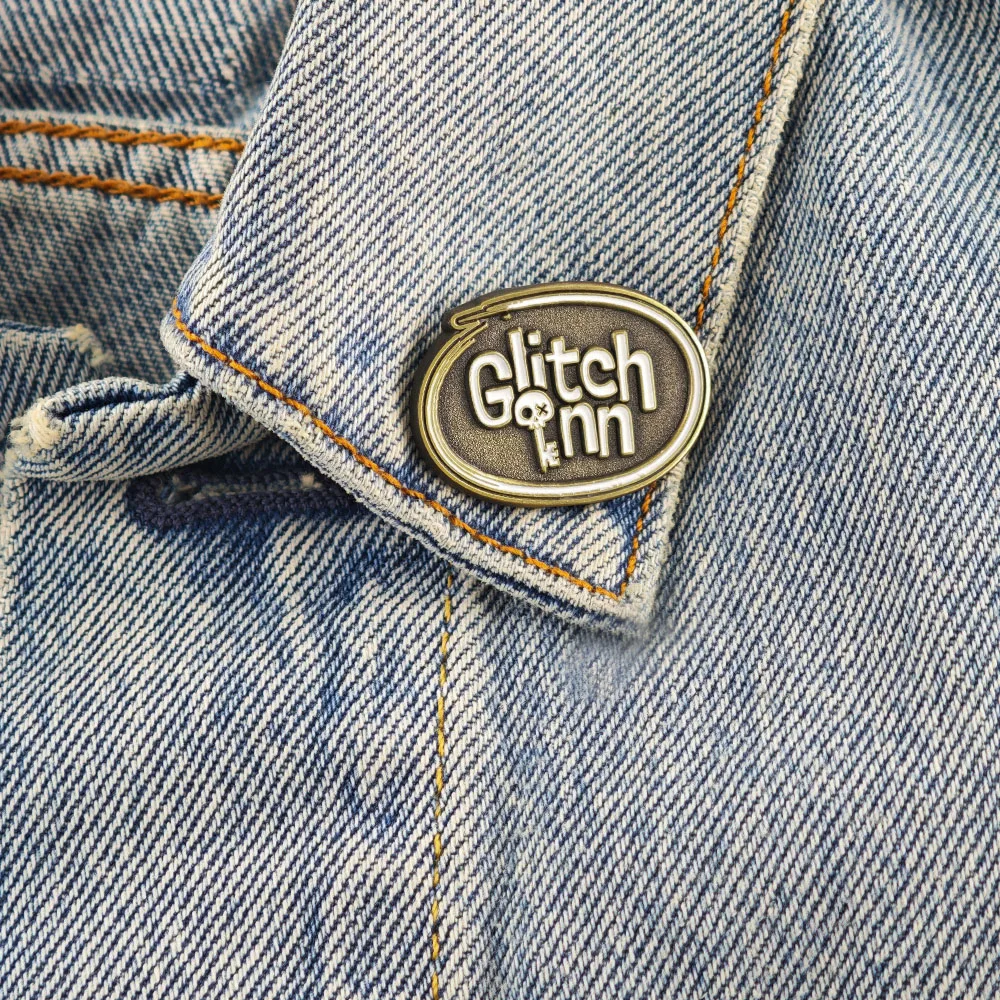 Glitch-Inn Brosche Glitch-Productions Logo Metall-Abzeichen Totenkopf-Schlüsselanhänger Emaille-Pin Unabhängiges Anime-Fan-Geschenk Cartoon-Accessoires – Detail 8