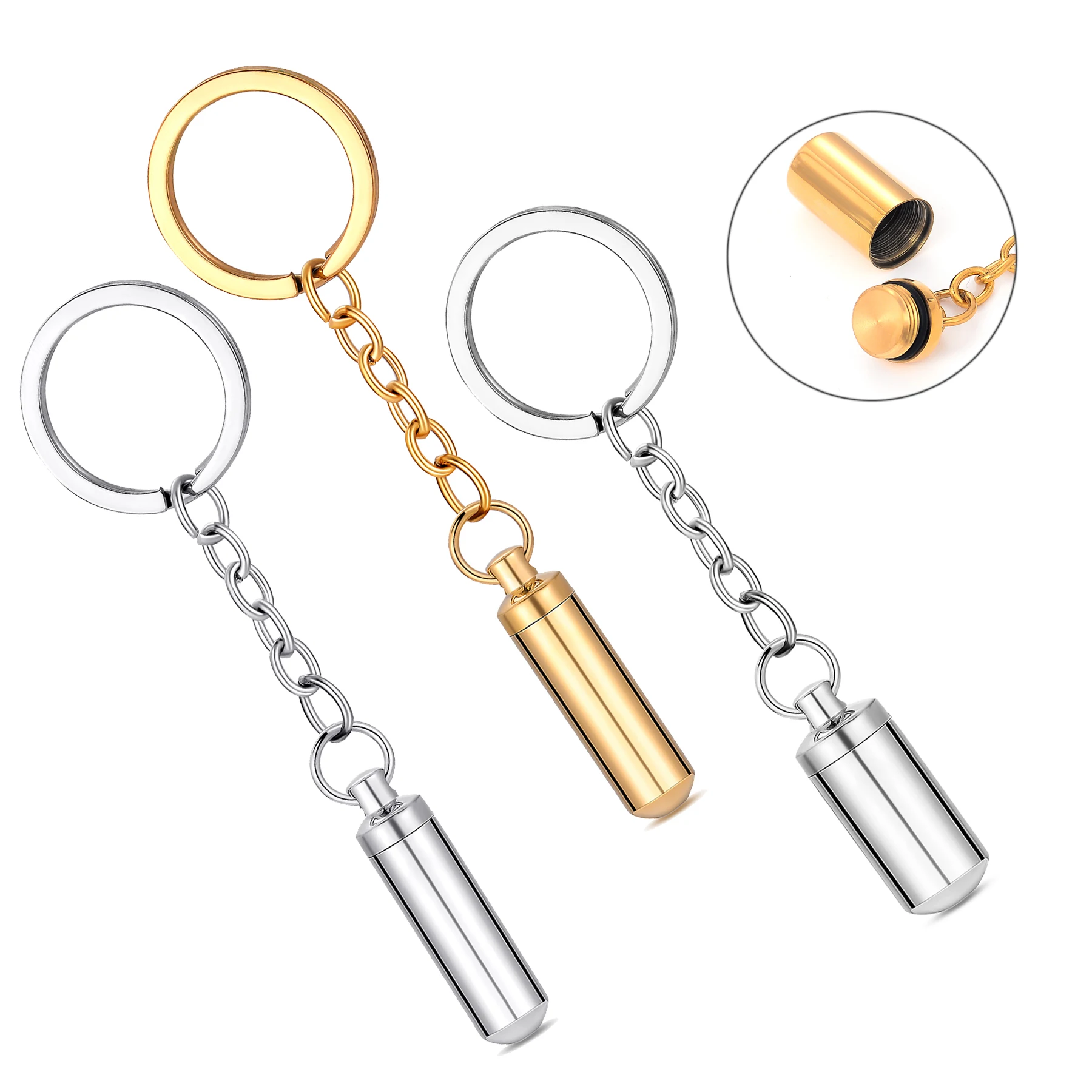 Classic Cylinder Cremation Memorial Urn Keychain for Women Men Stainless Steel Keepsake Ashes Pendant  Jewelry Gift Dropshipping