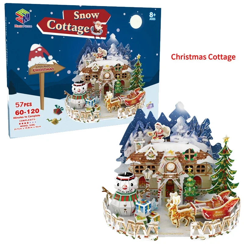 

3D Jigsaw Puzzles Creative Puzzle Children's Toys Snow Cottage Christmas DIY Educational Toys New Year Christmas Gift Baby Toy