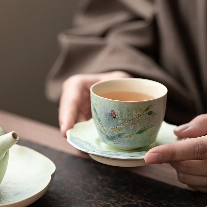 Hand Painted Oncidium Ceramic Teacup Exquisite Kung Fu Tea Tasting Cup For Ladies Personal Daily Drinking Gift Drinkware