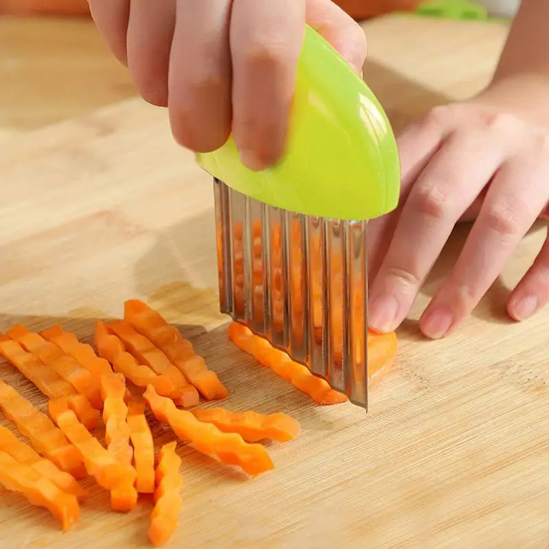 Crinkle Cut Potato Slicer Kids Safe Vegetable Cutter Stainless Steel Waffle Chopper for Kitchen Accessories Cooking Salad Onion