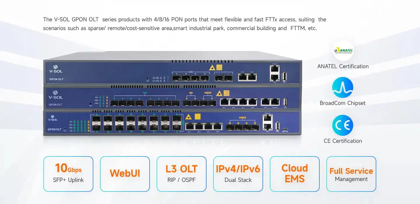 VSOL OLT GPON 8 PON Ports V1600G1 with 8 Pieces SFP C++ Module