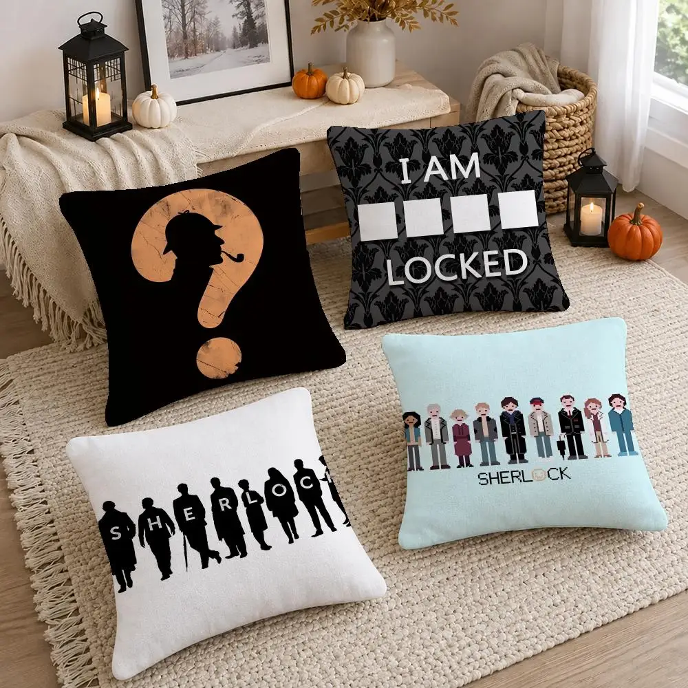 Iconic Show Sherlock Cushion Cover Washable Short Plush Pillowcase, Wrinkle Resistant Cushion Cover for Bedroom Decor Gift