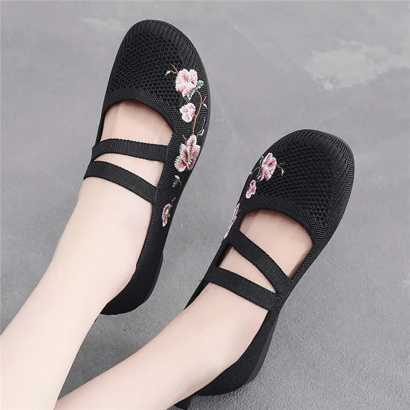 lilac summer flats mom strapped shoes women's spring embroidered flower loafers ladies mary jane flat shoes ethnic ballet flats