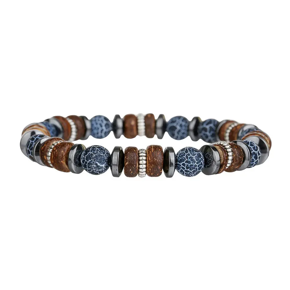 Black Stone Wood Chips Weathered Beads Bracelet Men's Elastic Round Beads Hand String Jewelry Fashion Men's Lucky Personality