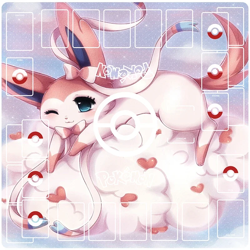 Diy Pokemon Dedicated Double GAME Card Mat Battle Sylveon Charizard PTCG Rayquaza Lillie Gift Toy Anime Table Mat 60*60*0.2cm