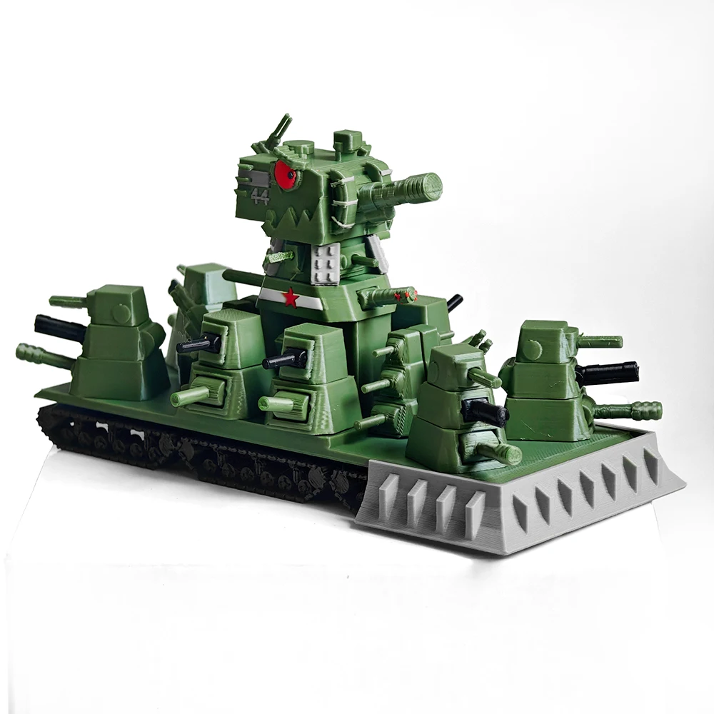 3D Printed KV‑44M Super Heavy Fantasy Tank Model Kit, Soviet Multi‑Turret Monster Tank, 3D Print Military Collectible Ornament