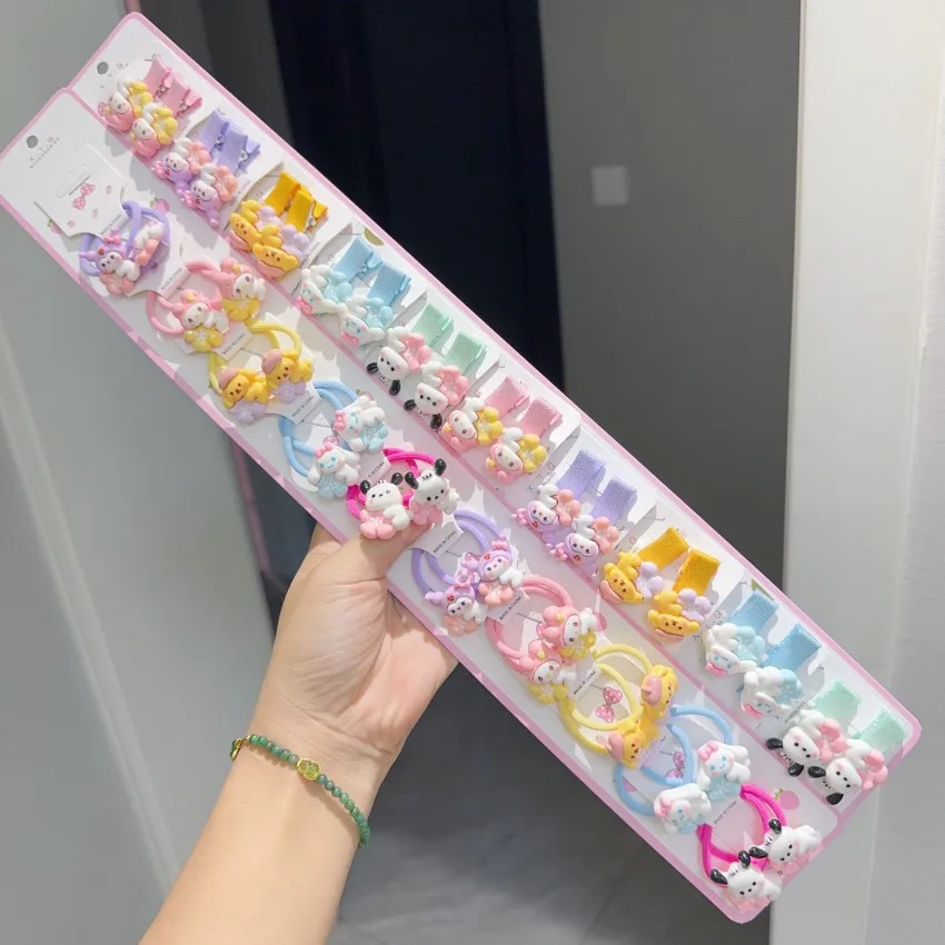

10Pairs Sanrio Cartoon Clip Cinnamoroll Melody Kuromi Children Hair Accessories Female Hairpin Leather Band Side Clip Girl Gift