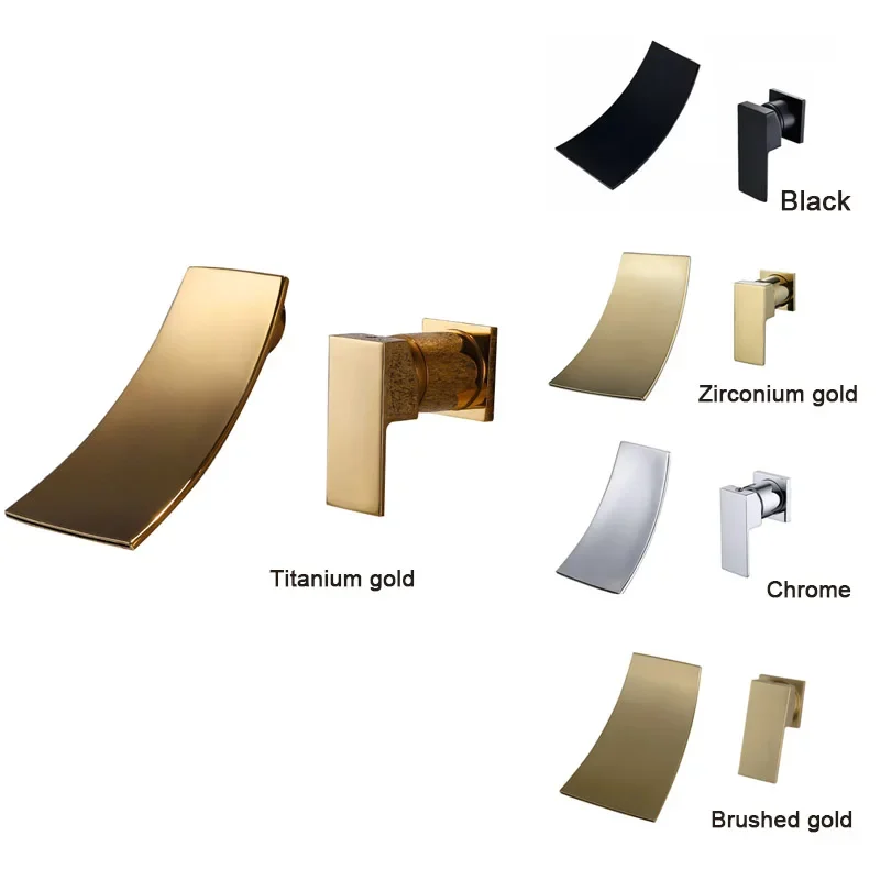 Gold & Black Separated Bathroom Sink Faucet Wall Mounted Waterfall Style Hot & Cold Basin Water Mixer Chrome Tap