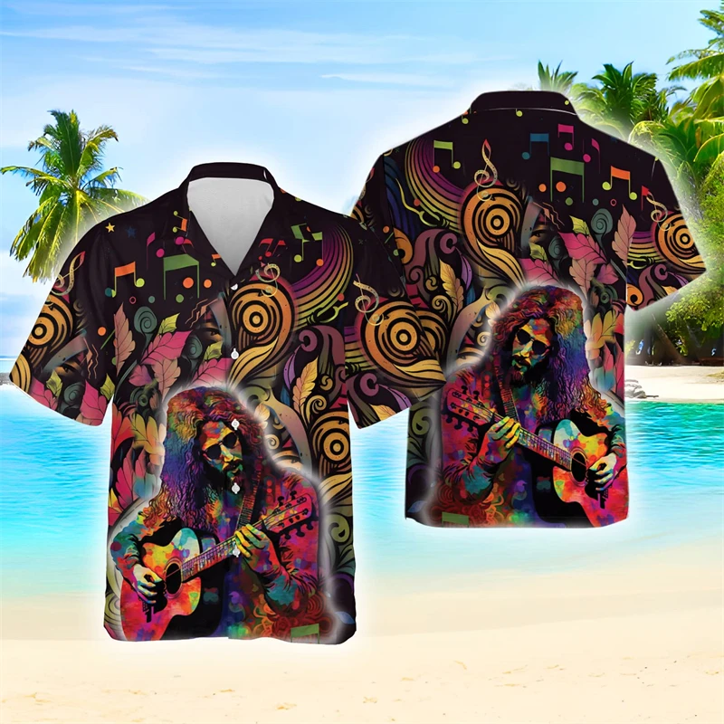 Camisa de praia havaiana estampada em 3D para homens e mulheres, camisas de violão Hip Hop Singer, blusas de manga curta, tops casuais