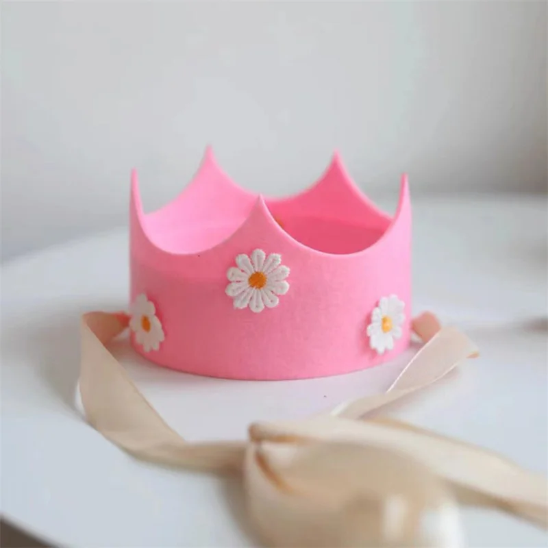 INS Kids Daisy Birthday Party Crown Yellow Pink Flower Hat Sunflower Theme Birthday Headwear Party Photo Props Supplies