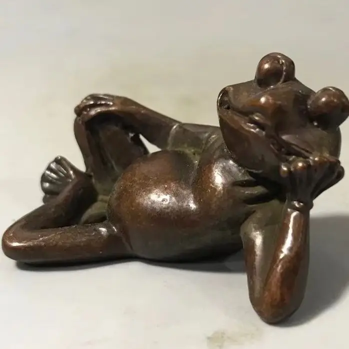 Copper frog ornaments solid copper lying little frog tea pet handle pieces frog prince knick-knacks