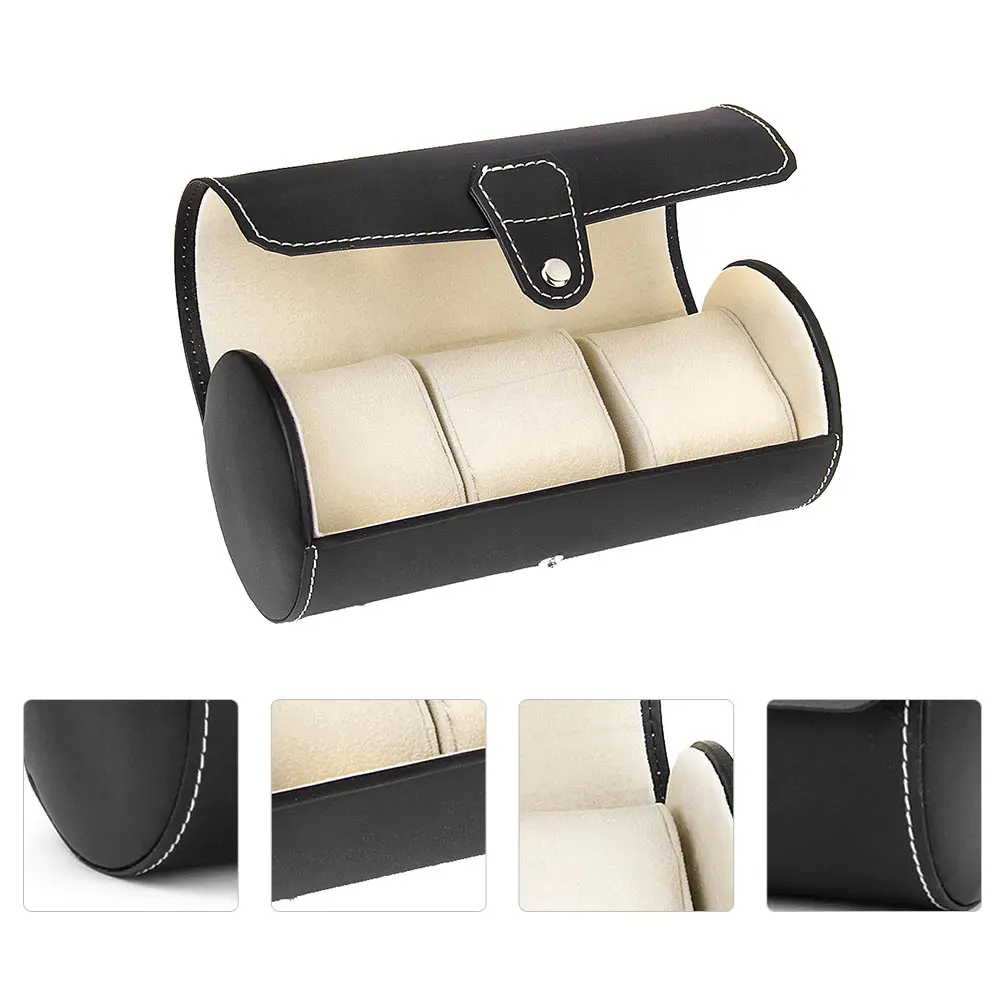 

Watch Box 3 Compartment Portable Storage Case for Watches Jewelry Travel Dustproof Lightweight Cylinder