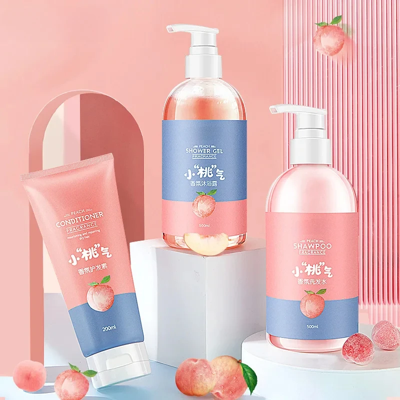 Peach Shampoo Bath Gel Hair Conditioner Fragrance Body Fragrance Summer Fragrant Female Peach Flavor Large Capacity Set Box