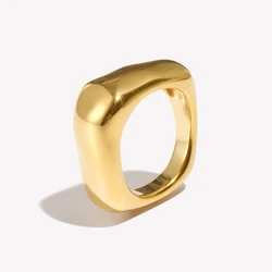 E.B.belle Simple Square Geometric Ring Silver Color Stainless Steel Rings for Women Decoration 18K Gold Plated Accessories