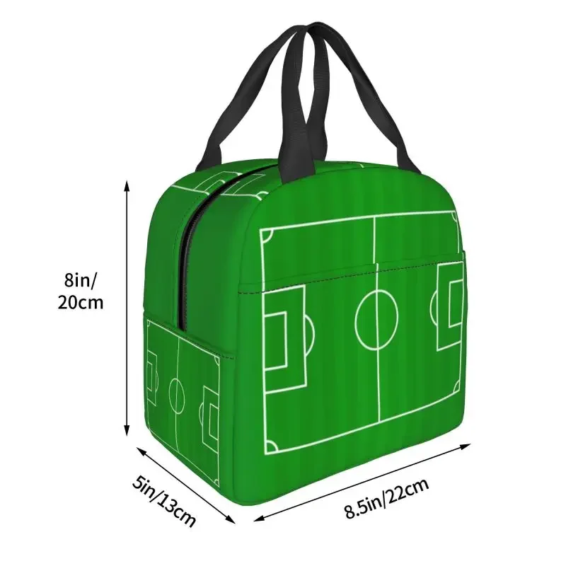 Scatola per il pranzo isolata con motivo a calcio di calcio per le donne borsa per il pranzo termica portatile per bambini borsa per alimenti da