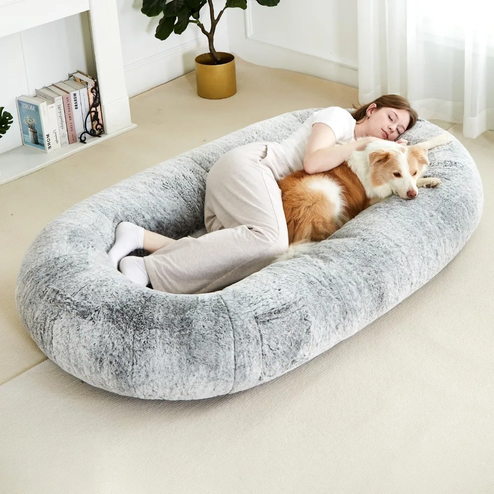 

72"x42"x12" Dog Bed with Orthopedic Memory Foam Mats, Better Sleeping, Fluffy Faux Rabbit Fur, Giant Bean Bag Dog Bed