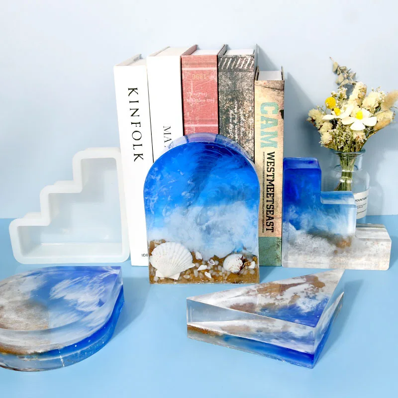 DIY Bookend Crystal Epoxy Resin Mold Water Drop Triangle Stepped Door Arch Desktop Specimen Decoration Mirror Silicone Mould