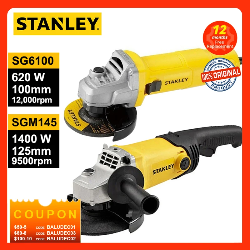 STANLEY Angle Grinder SGM145 1400W 125mm Grinding Machine SG6100 620W 100mm Polisher Cutting Tools