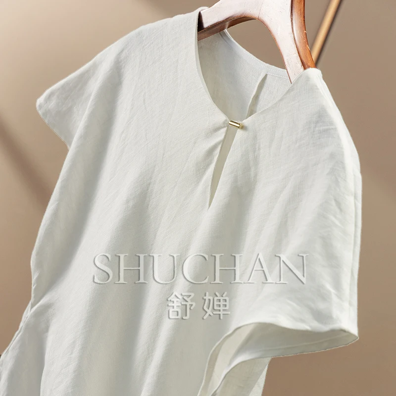 linen wears elegance, cabinet ingenuity diagonal cut waist bag shoulder short-sleeved shirt women 92A4