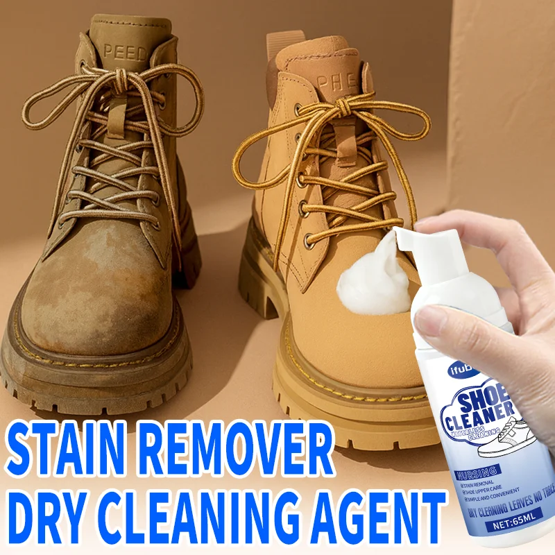 IFUBO 65ML Shoe Cleaner Foam Waterless Dry Cleaning Suede Nubuck Leather Canvas Boots Shoes Stain Remover Oil Mud Sweat Care Kit