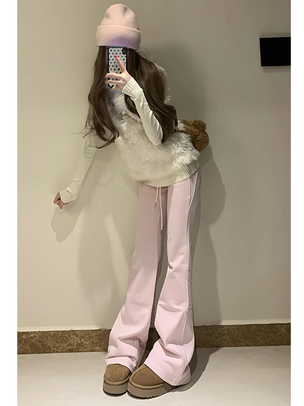 Pantaloni da yoga Bot a campana foderati in Fce a vita alta taglie forti estesi Pantaloni casual da donna Pantaloni sportivi autunnali invernali Dstring