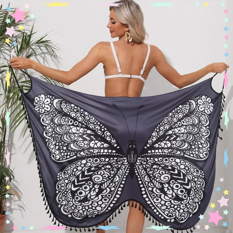 

Пляжная юбка в отпускном стиле с потрясающим принтом бабочек, на бретельках, с защитой от солнца, для пляжной фотосессии, сказочная, на шнуровке, с открытой спиной