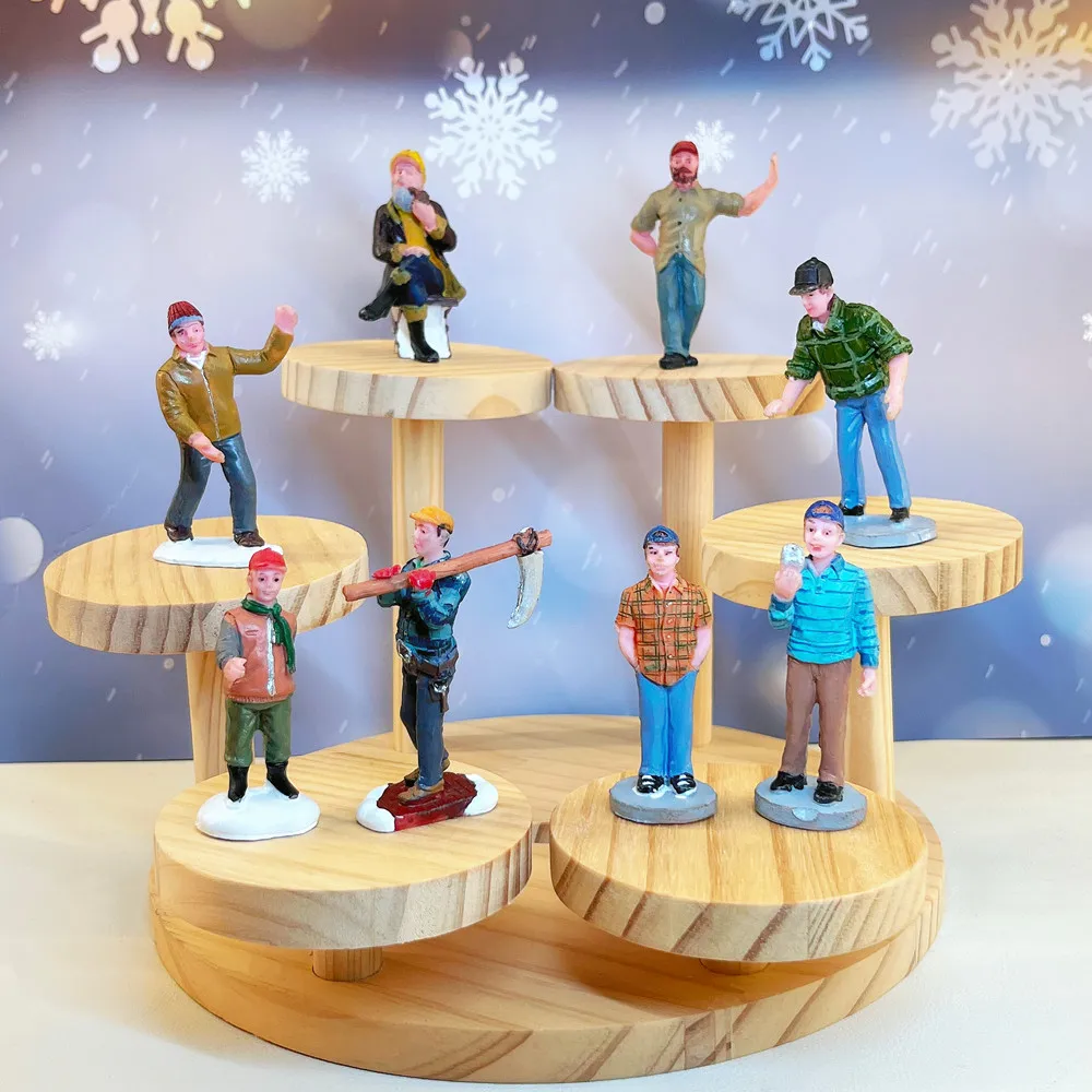 Hand-Painted Resin Lumberjack Figurine, Miniature Forest Worker Figure for Christmas Village & Diorama Scene Decoration