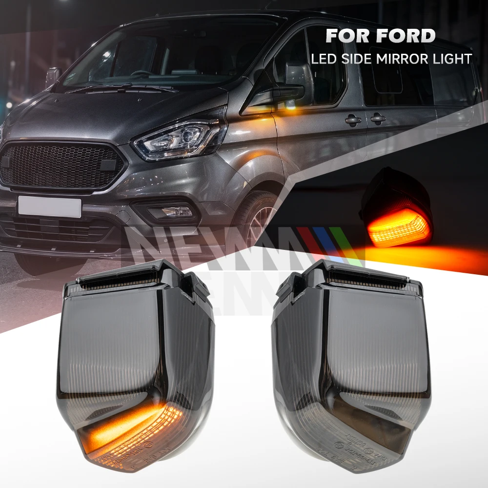 2x Black Smoked Side Wing Mirror Indicator Amber LED Marker Repeater Light For 2012-2023 Ford Transit Custom MK1 Tourneo Custom