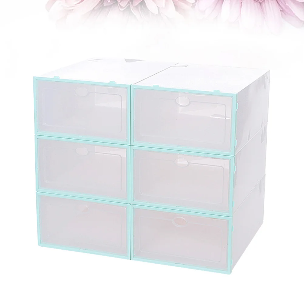 

6 PCS Box Folding Storage Organizer Shoes Plastic Boxes Clear Cubes Bin with Lid at Home
