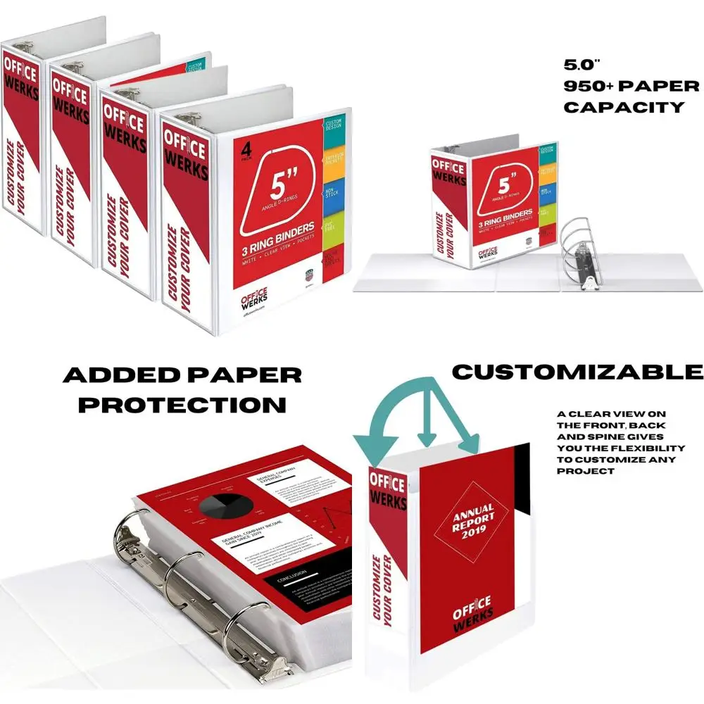 

3 Ring Binder, Professional D Ring 5 Inch, Presentation Folder for Standard Pages 8.5 x 11 with Pockets, Crystal Clear View Whit