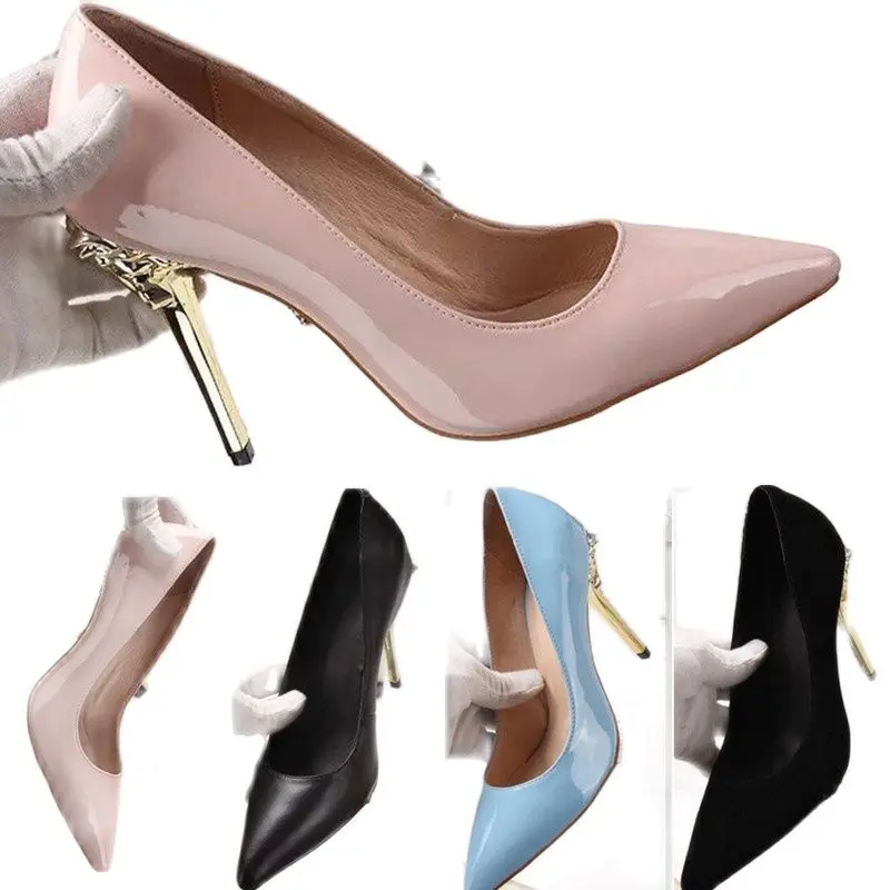 New Designer Ladies Sex High Heels Fashion Pointed Toe Patent Leather Pumps Sweet Girls Party Women Work Wedding Dress Shoes