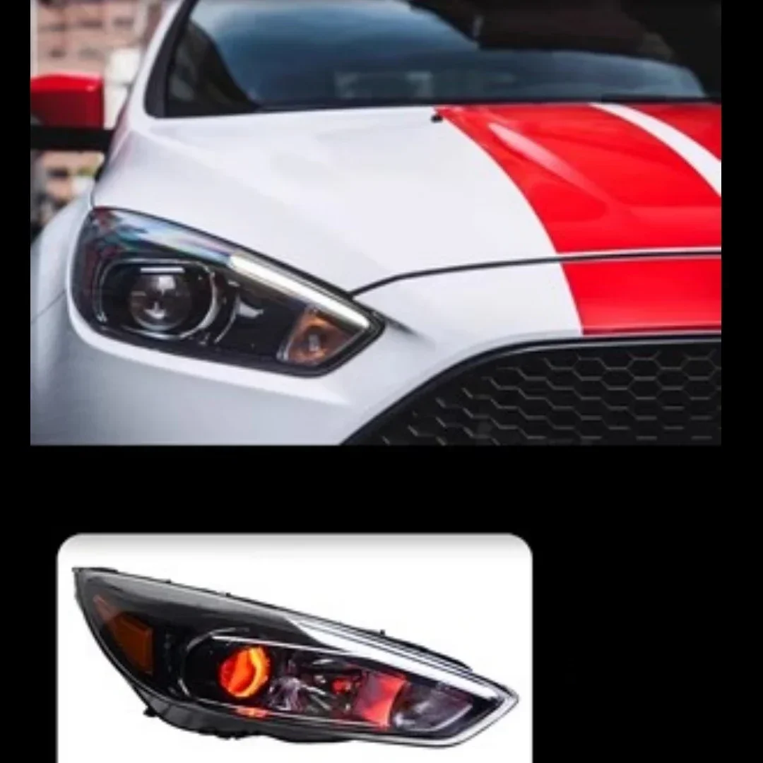 طقم الجسم المصباح الأمامي الوفير ضوء لفورد فوكس 2015-18 تعديل LED عدسة الهالوجين dubl النهار تشغيل ضوء بدوره إشارة #2