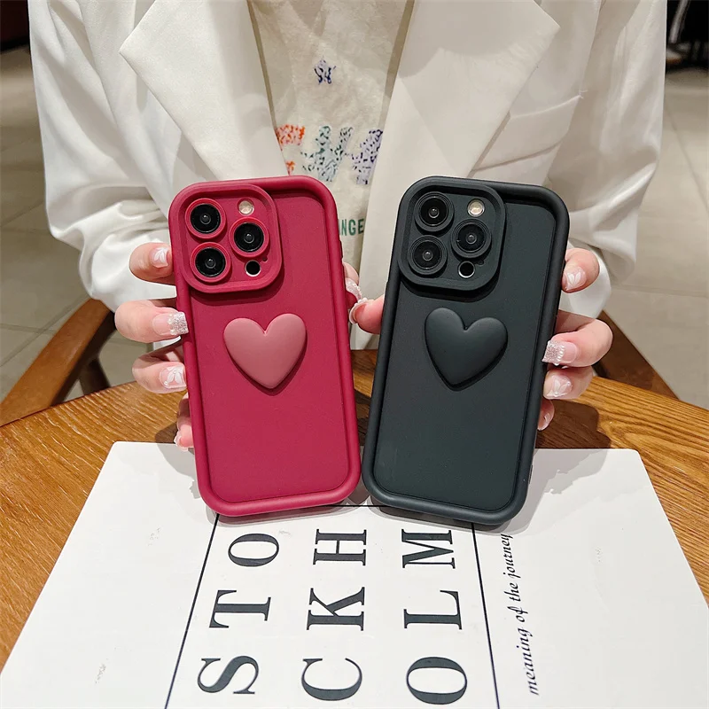 Luxury Cute 3D Love Heart Silicone Phone Case For iPhone 15 13 12 11 14 Pro Max X XR XS 6 6S 7 8 Plus SE Shockproof Candy Cover