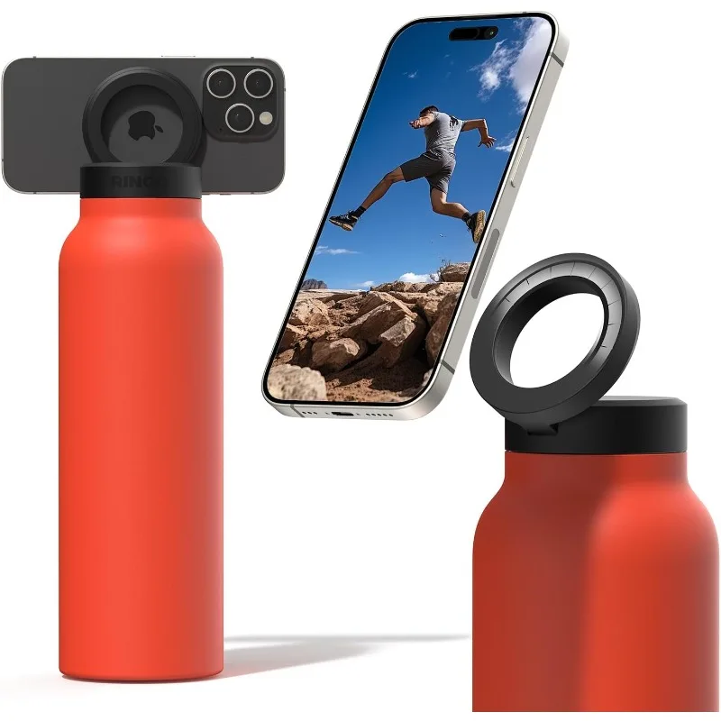 

Magnetic Phone Holder Sport Water Bottle Insulated Flask with Built-in Stand for Outdoor Activities and Fitness Hydration