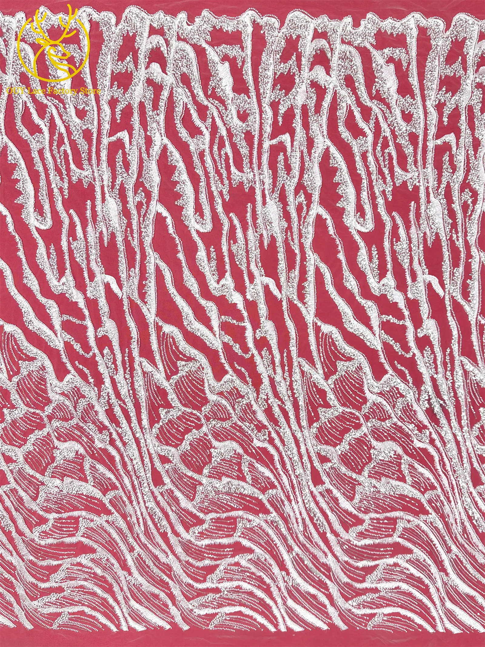 Afrikanischer Brautkleid-Spitzenstoff mit Stickerei und Perlen, französischer Netzspitzenstoff, nigerianischer Tüllspitzenstoff für Hochzeitskleider und Partykleider zum Nähen – Detail 11
