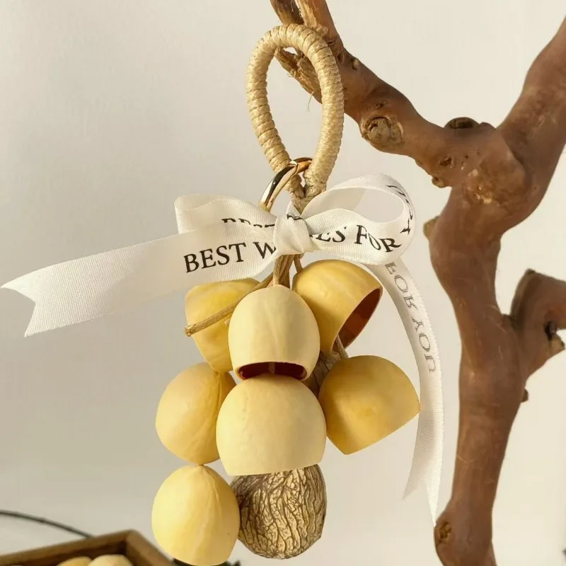 Natural Nut Shell Hand Rattle Fairy Wind Chime Phoenix Egg Black Fruit Pendant Bag Holiday Birthday Gift Handmade DIY