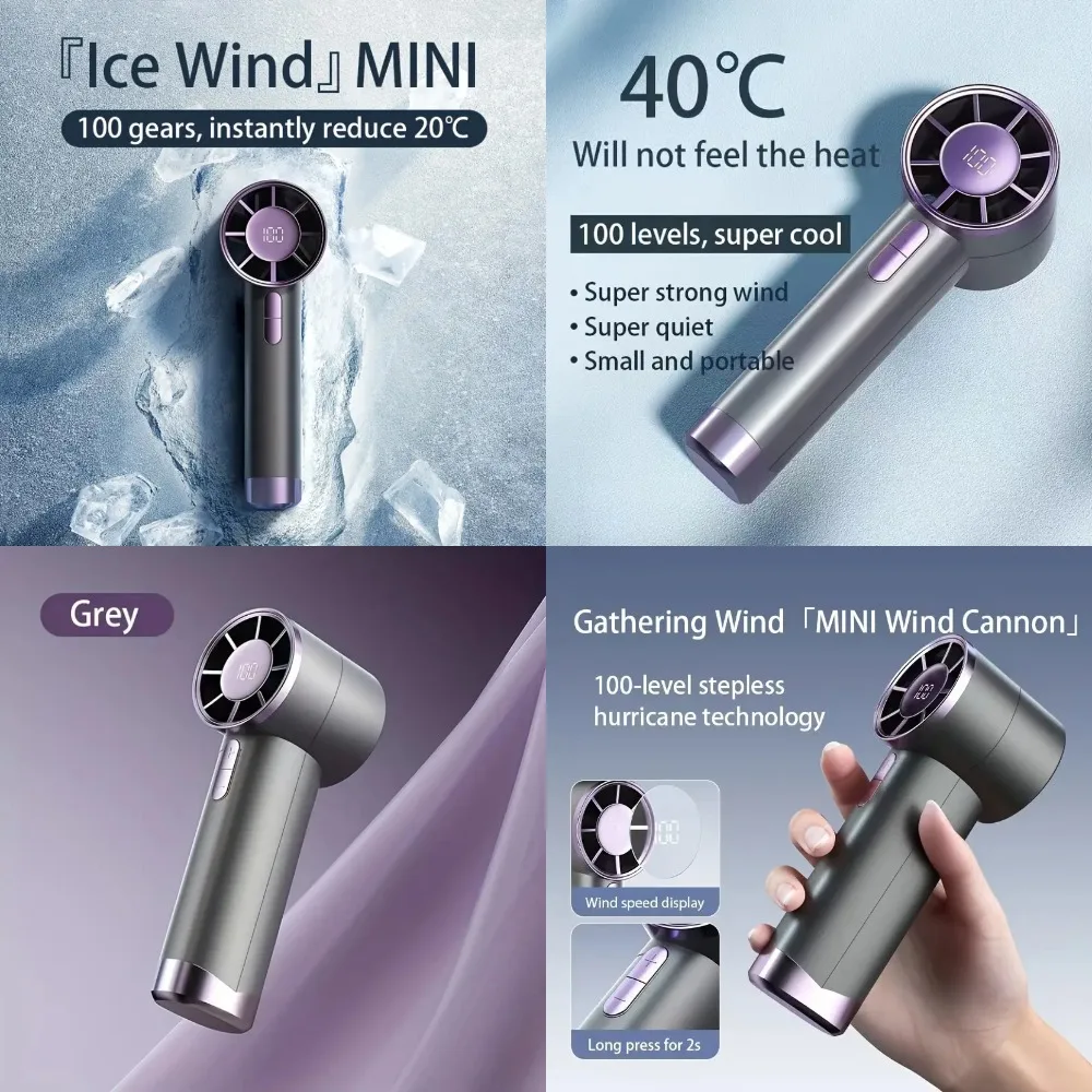 

5-скоростной портативный мини-вентилятор — перезаряжаемый через USB, компактный дизайн с цифровым дисплеем и ремешком, идеально подходит для улицы, использования и подарков Givi