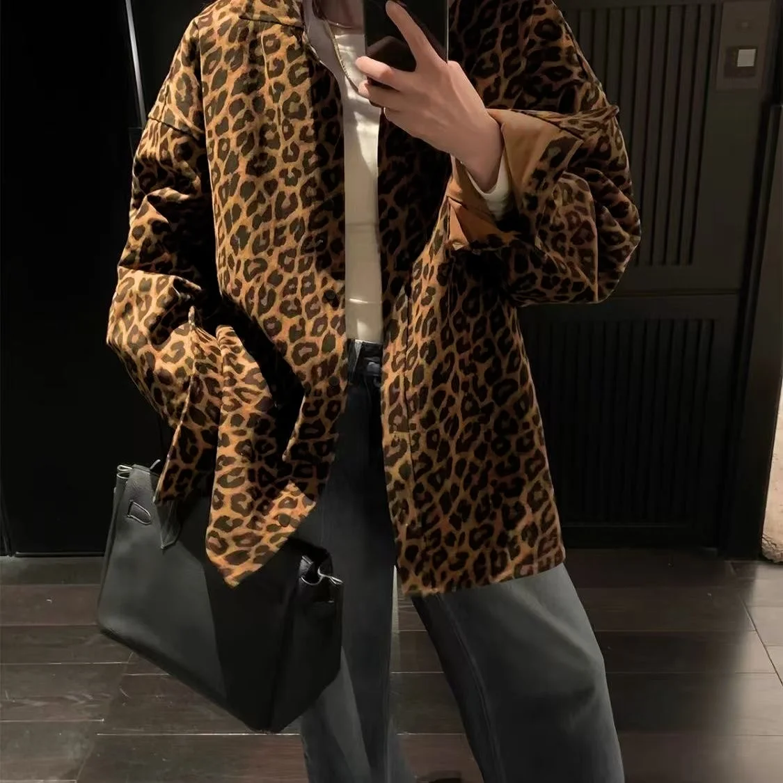 Autumn Winter Women\'s Chic Leopard Shirt Jacket Sexy Elegant Loose Blouses Retro Top Streetwear Jacket Vintage Lady Casual Coat