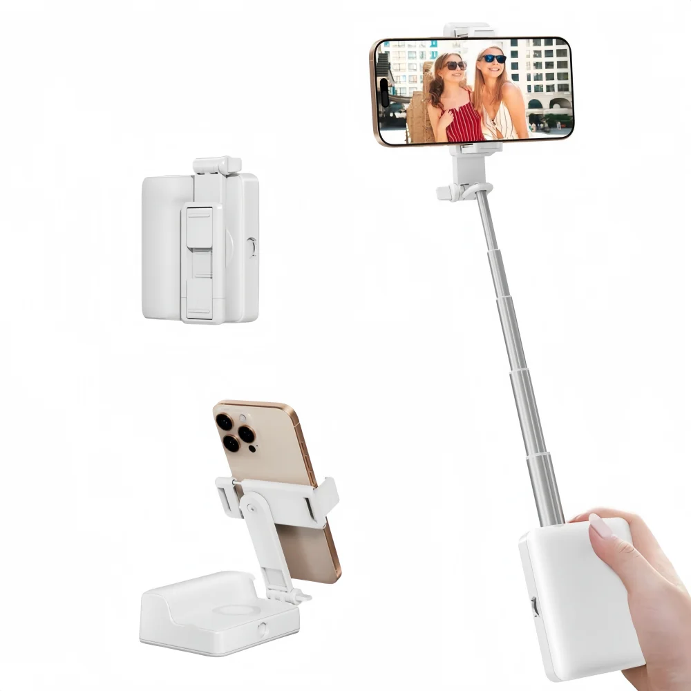 Mini Foldable Selfie Stick 360° Rotating Phone Holder Shooting Aid Bluetooth Remote Hand-held Stable Vlogging Live Stream Travel