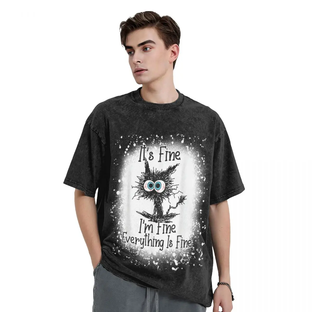 Bleached Its Fine Im Fine Everything Is Fine Shirt Black Cat T-Shirt quick-drying mens clothes